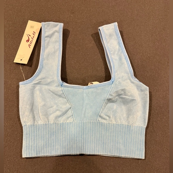 Attifall Other - Attifall Seamless Square Neck Sports Bra Ribbed Crop Top Low Cut Blue Size XS/S